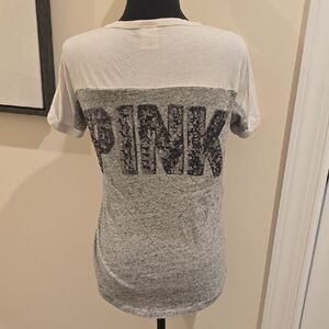 PINK Victoria's Secret Gray Sequin Short Sleeve Tee